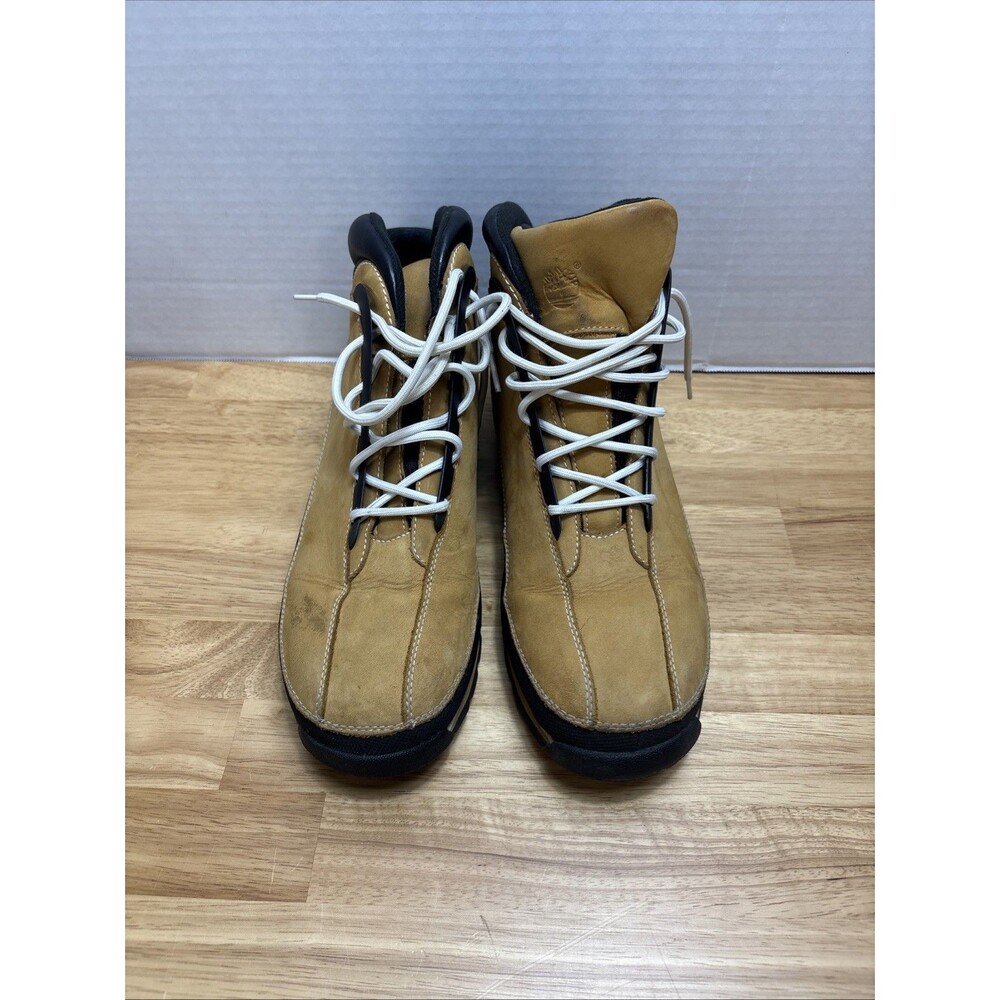 Timberland Boots Euro Dub Size 12M Mens Wheat Tan Black Suede Leather Lace READ